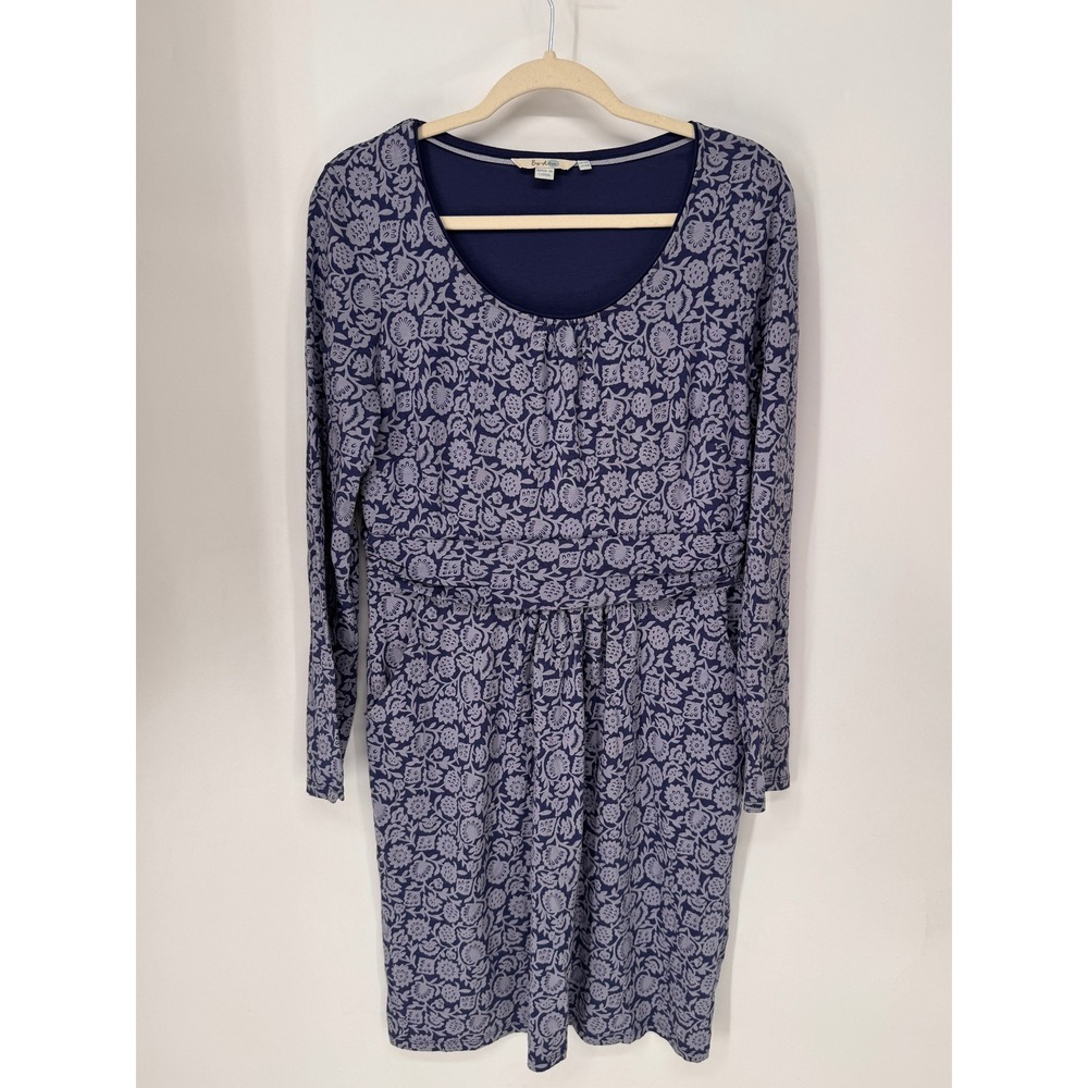 Boden Dress Women 10R Blue Floral Long Sleeve Empire Waist Jersey EUC